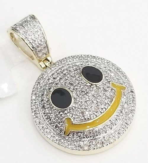 Real 10k Yellow Gold Genuine Diamonds Smile Face Emoji Chill Happy
