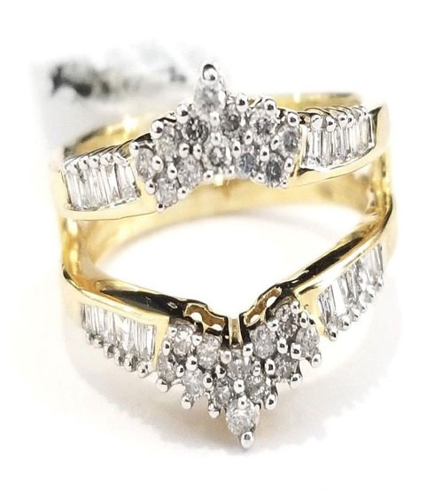 14K Yellow Gold Round Cut Diamond Wedding Ring Guard