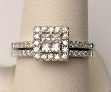 Sterling Silver Quad Halo Princess Cut Wedding Engagement Ring Bridal Set CZ by RG&D