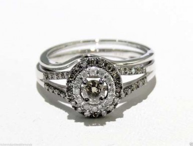 14K White Gold Double Halo Vintage Style Champagne Brown Diamond Engagement Ring by RG&D