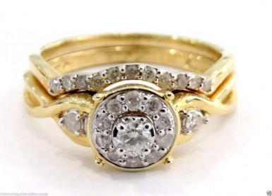 14k Yellow Gold Halo Round Vintage Style Diamond Engagement Ring Bridal Set 1/4c by RG&D