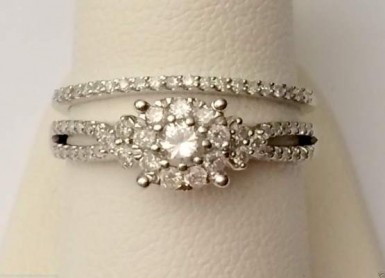 14kt White Gold Halo Vintage Flower Style Round Diamonds Bridal Set Wedding Ring Band by RG&D