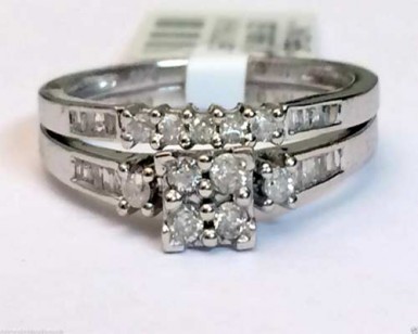 10kt White Gold Quad Set Round Diamonds Engagement & Wedding Bridal Ring Set (0.40ctw) by RG&D