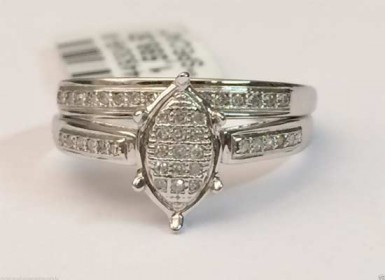 10kt White Gold Marquis Shape Pave Diamond Engagement and Wedding Bridal Ring Set (0.14ctw) by RG&D