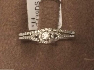 10k White Gold 0.18c Round Diamond Halo Style Engagement Ring Bridal Wedding Set by RG&D