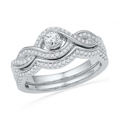 10kt White Gold 1/2ctw Round Diamond Bridal Rings Set by RG&D