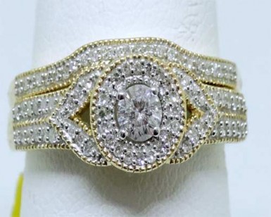 10k Yellow Gold Bridal Set Halo Style Round Diamonds Engagement Promise Ring by RG&D
