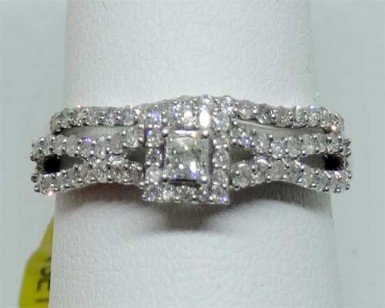 14k White Gold Bridal Band Halo Style Round Diamonds Engagement Promise Rings Set by RG&D