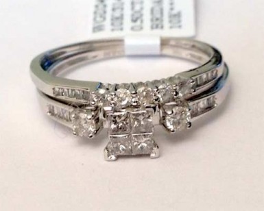 10k White Gold Quad Princess Cut Diamonds Engagement Bridal Set Wedding Ring by RG&D