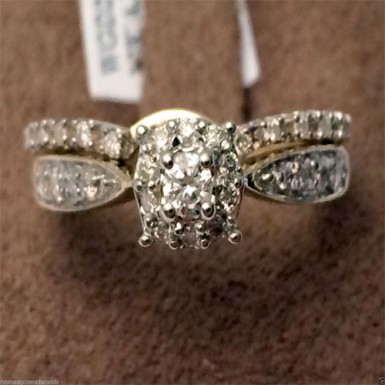 Yellow Gold Halo Vintage Flower Style Round Diamond Bridal Set Wedding Ring Band by RG&D