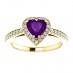 14kt Yellow Gold 6mm Heart Shape Center Stone Amethyst And Round