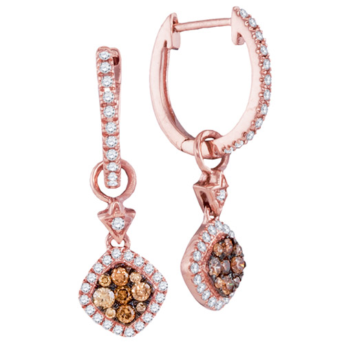 14kt Rose Gold Champagne And White Round Diamond Fashion Earrings (0 ...