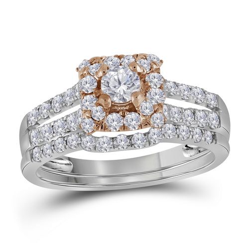 14kt Multi Tone Gold 1ct-dia 1/5ct-crd Diamond Micro Pave Bridal Rings ...