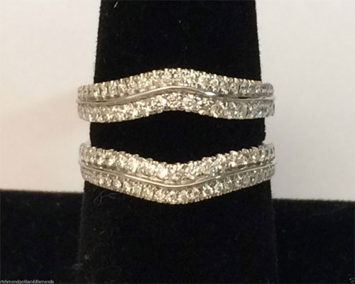 14k White Gold Double Two Row Design Solitaire Enhancer Diamonds Ring ...