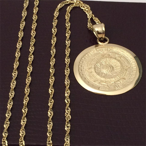 Gold Aztec Pendant / 14kt Gold Aztec Half Circle Pendant Necklace ...