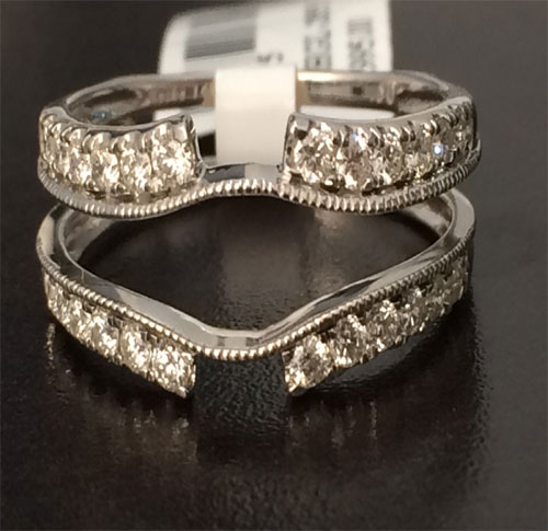 Solitaire Enhancer 1/2c Diamond Ring Guard Wrap 14k white Gold Vintage ...