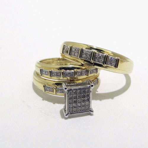 10kt Yellow Gold His Hers Men Woman 0.18 ct Diamonds Pave Wedding Ring ...