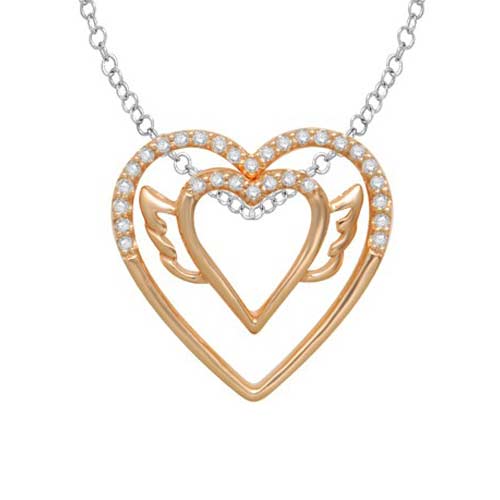 10kt Rose Gold Two Heart Shape Style With Round Diamonds Fashion ...