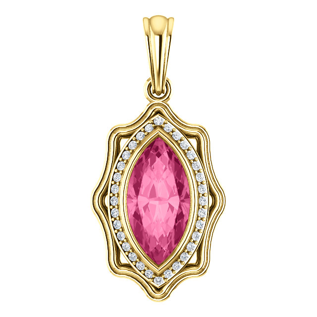 10kt Yellow 12x6mm Marquise Tourmaline And Diamond Pendant by RG&D