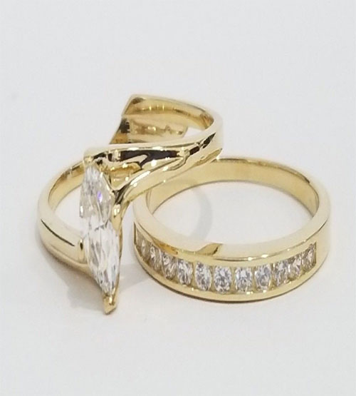 14k Yellow Gold Marquise 1 CT CZ Solitaire Engagement Wedding Ring ...
