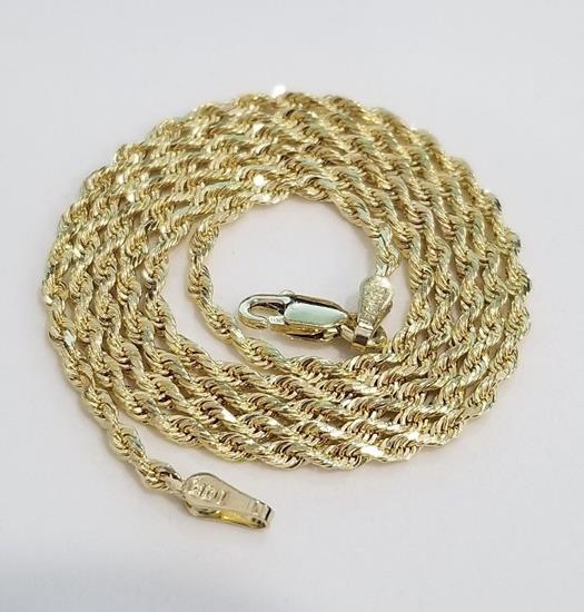 Real 10k Yellow Gold Necklace SOLID Rope Chain 3.0 mm 22 inch Men Women ...