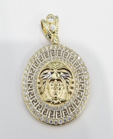 10k White Yellow Gold Medusa Head Charm Pendant medallion Cubic ...