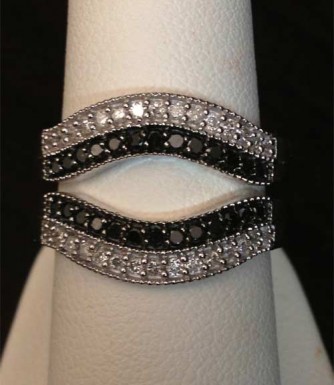10kt White Gold Solitaire Enhancer Black White Diamonds Ring Guard Wrap ...