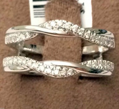 14kt White Gold Wave Ribbon Style Solitaire Enhancer Diamonds Ring ...