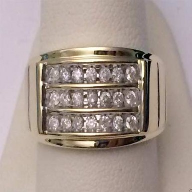10kt Yellow Gold 3 Rows 12mm Wide Mens Diamonds Wedding Band ...