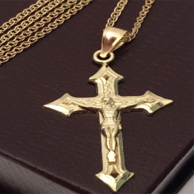 Religious 10k yellow Gold Jesus Cross Pendant Charm 14k Gold Box chain ...